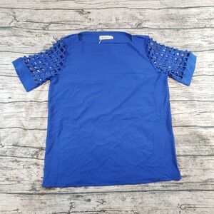 NWT SHSHDHZX Women's Blue Net Sleeve Blouse